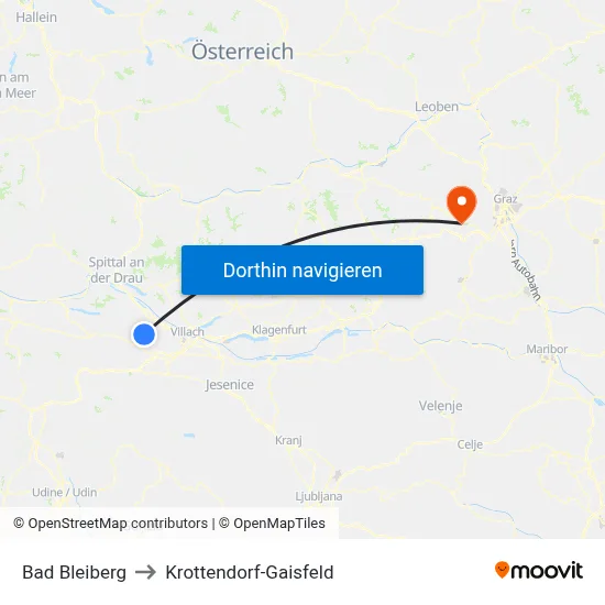 Bad Bleiberg to Krottendorf-Gaisfeld map
