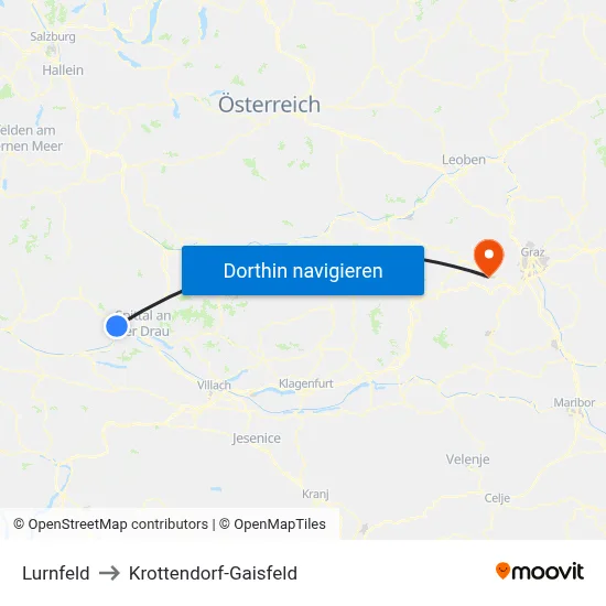 Lurnfeld to Krottendorf-Gaisfeld map