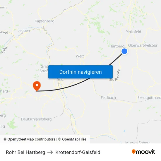 Rohr Bei Hartberg to Krottendorf-Gaisfeld map