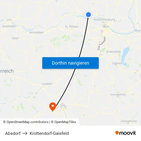 Absdorf to Krottendorf-Gaisfeld map