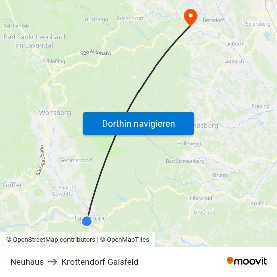 Neuhaus to Krottendorf-Gaisfeld map