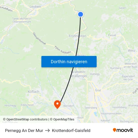 Pernegg An Der Mur to Krottendorf-Gaisfeld map