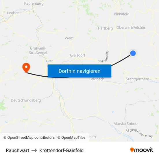 Rauchwart to Krottendorf-Gaisfeld map