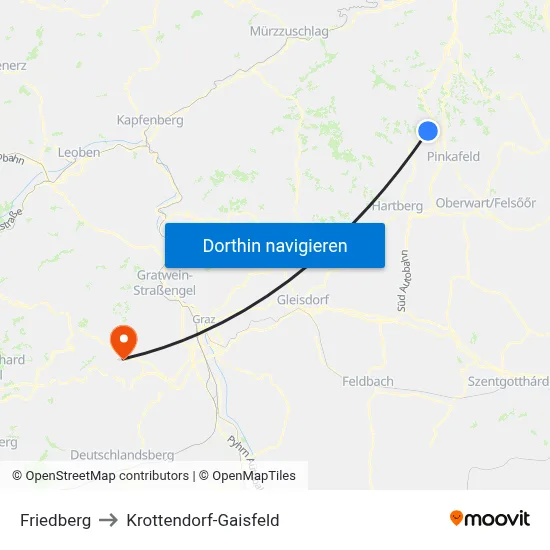 Friedberg to Krottendorf-Gaisfeld map