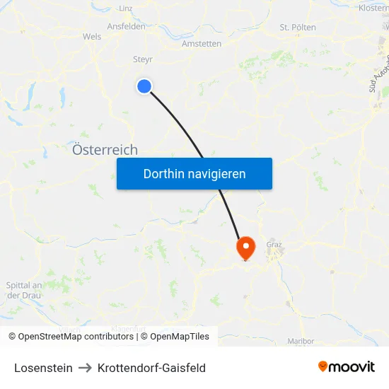 Losenstein to Krottendorf-Gaisfeld map