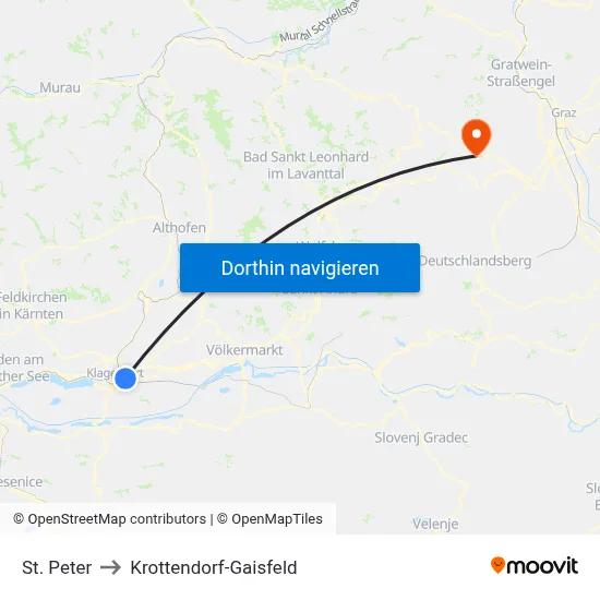 St. Peter to Krottendorf-Gaisfeld map