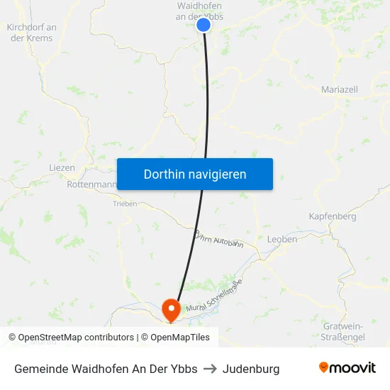Gemeinde Waidhofen An Der Ybbs to Judenburg map
