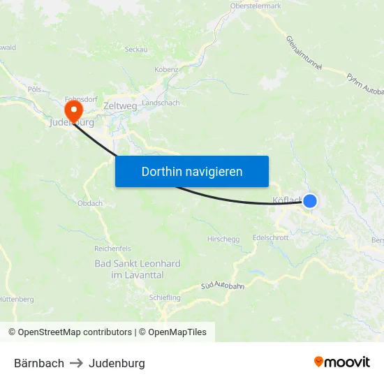 Bärnbach to Judenburg map
