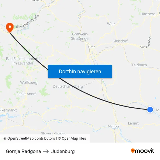 Gornja Radgona to Judenburg map
