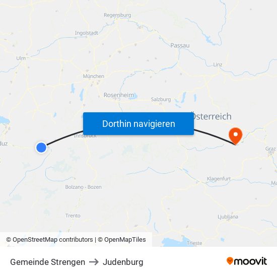 Gemeinde Strengen to Judenburg map