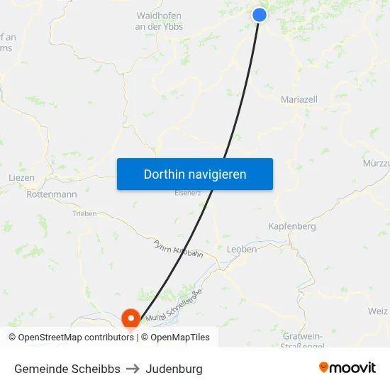 Gemeinde Scheibbs to Judenburg map