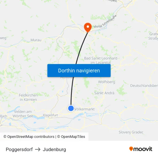 Poggersdorf to Judenburg map