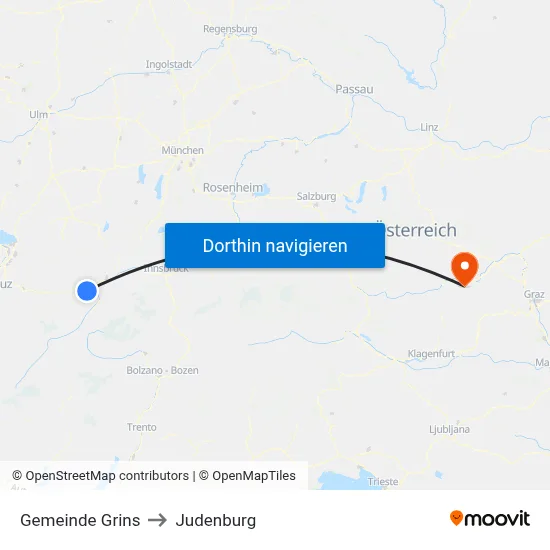 Gemeinde Grins to Judenburg map