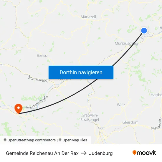 Gemeinde Reichenau An Der Rax to Judenburg map