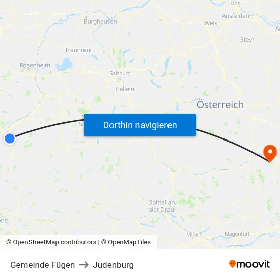 Gemeinde Fügen to Judenburg map