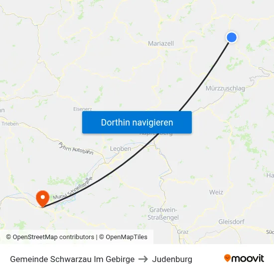 Gemeinde Schwarzau Im Gebirge to Judenburg map