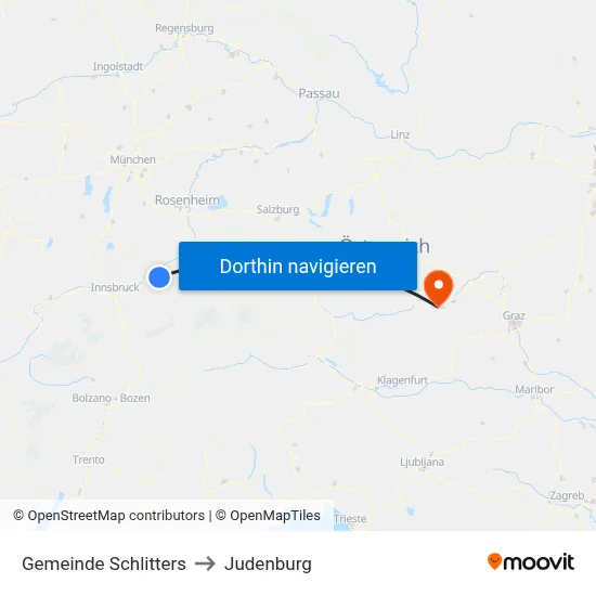 Gemeinde Schlitters to Judenburg map