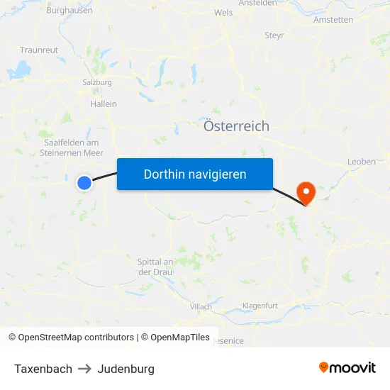 Taxenbach to Judenburg map