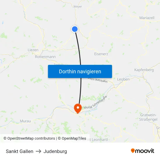 Sankt Gallen to Judenburg map