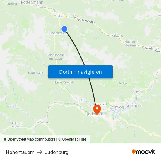 Hohentauern to Judenburg map