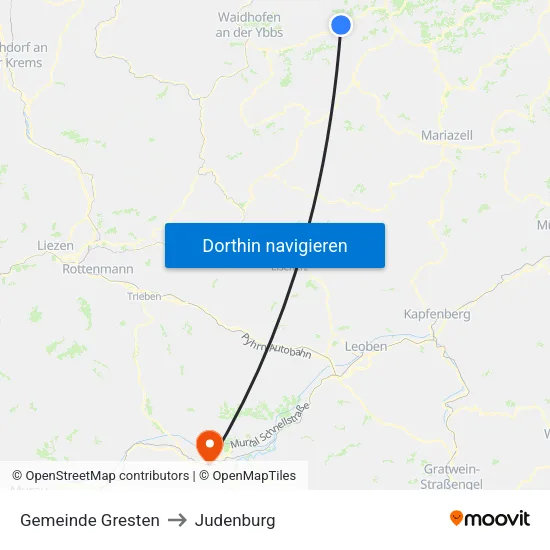 Gemeinde Gresten to Judenburg map