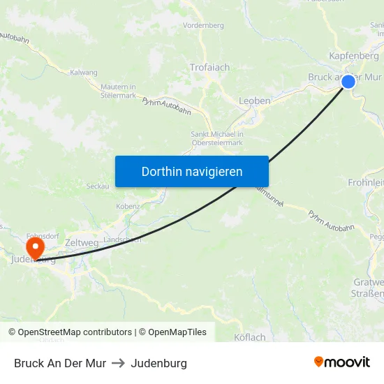 Bruck An Der Mur to Judenburg map