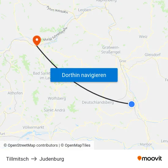 Tillmitsch to Judenburg map