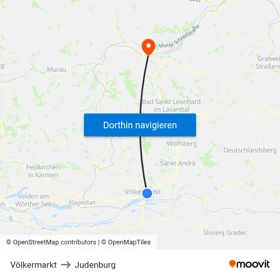 Völkermarkt to Judenburg map