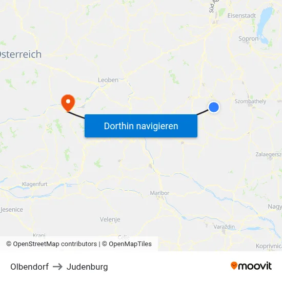 Olbendorf to Judenburg map