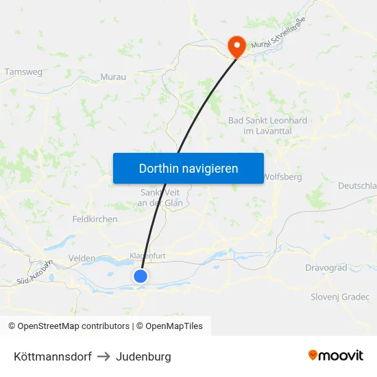Köttmannsdorf to Judenburg map