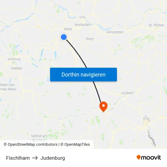 Fischlham to Judenburg map