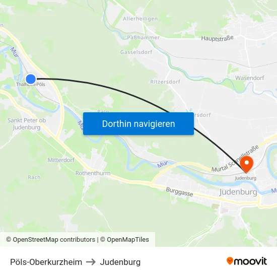 Pöls-Oberkurzheim to Judenburg map