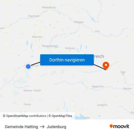 Gemeinde Hatting to Judenburg map