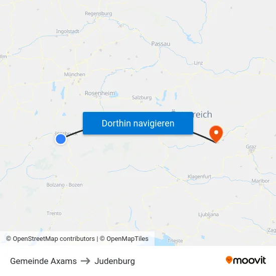Gemeinde Axams to Judenburg map