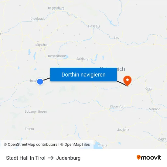 Stadt Hall In Tirol to Judenburg map
