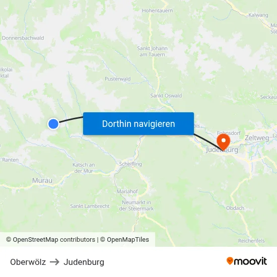 Oberwölz to Judenburg map