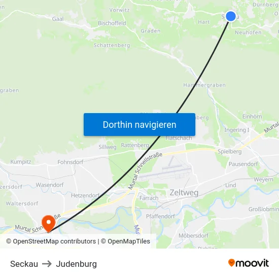 Seckau to Judenburg map