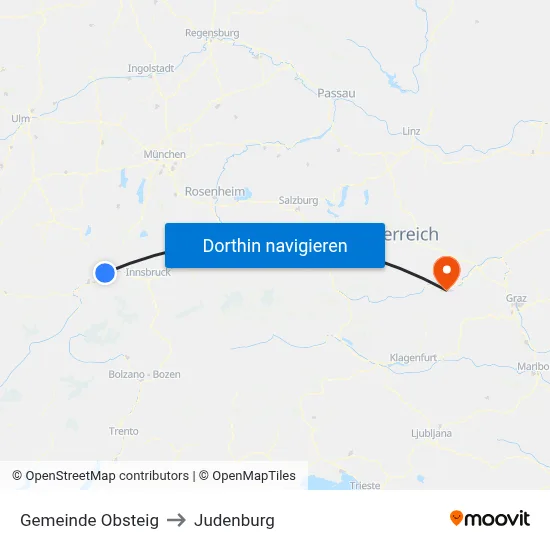 Gemeinde Obsteig to Judenburg map