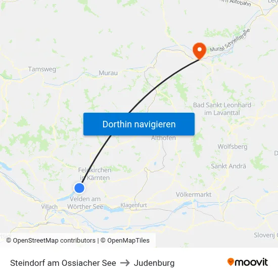Steindorf am Ossiacher See to Judenburg map