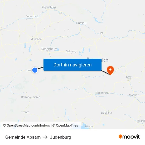 Gemeinde Absam to Judenburg map
