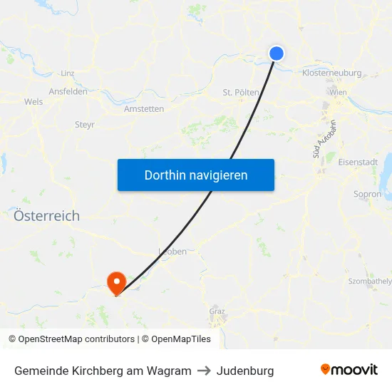 Gemeinde Kirchberg am Wagram to Judenburg map