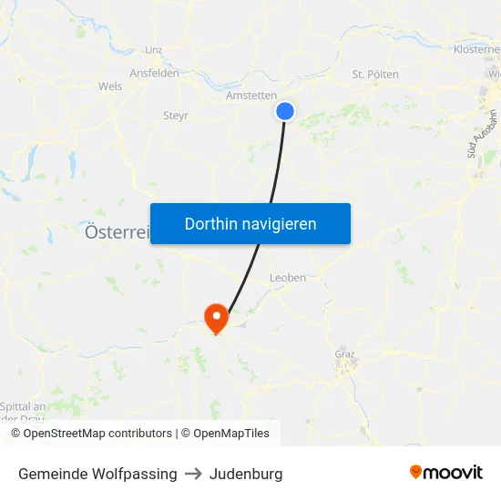 Gemeinde Wolfpassing to Judenburg map