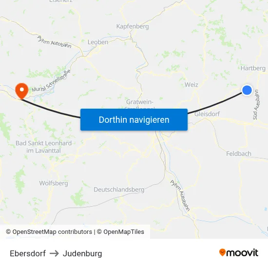 Ebersdorf to Judenburg map