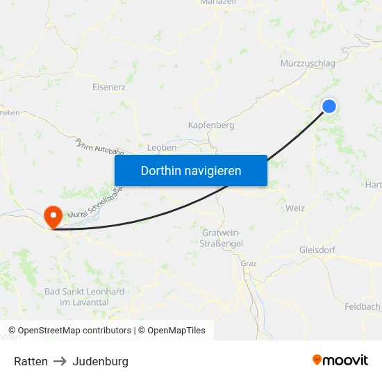 Ratten to Judenburg map
