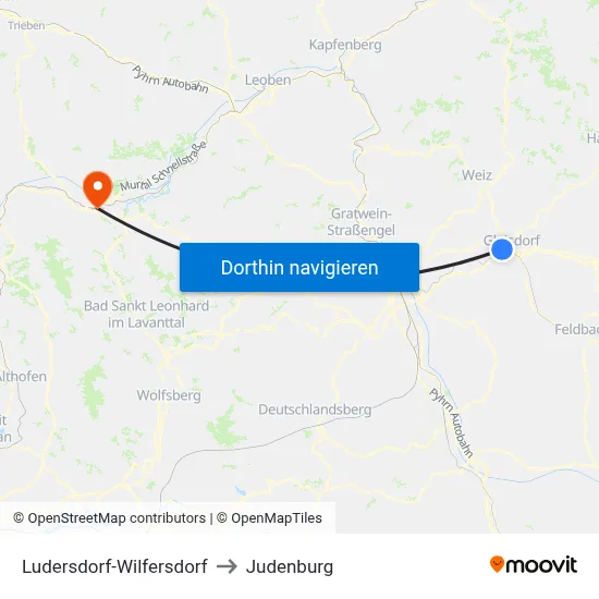 Ludersdorf-Wilfersdorf to Judenburg map