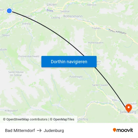 Bad Mitterndorf to Judenburg map