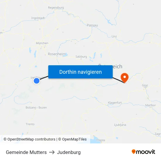 Gemeinde Mutters to Judenburg map