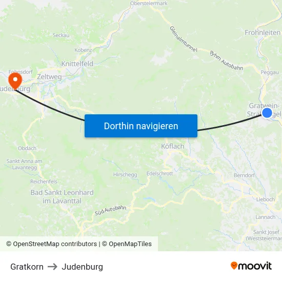 Gratkorn to Judenburg map