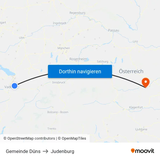 Gemeinde Düns to Judenburg map