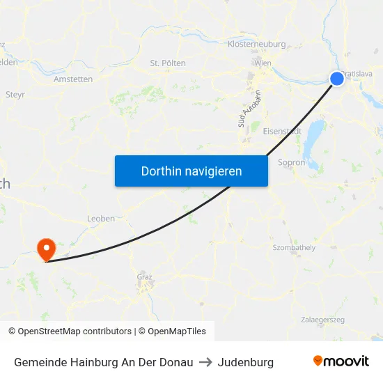 Gemeinde Hainburg An Der Donau to Judenburg map